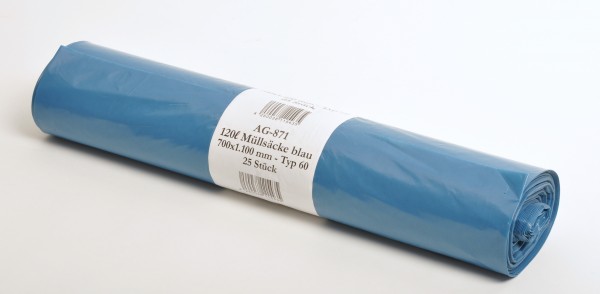 LDPE-Reg. Müllsäcke 700x1.100 mm, Typ 60, 120 l, blau (10x25 Stk.)
