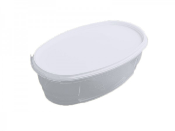 50 transparent oval mit passendem Deckel 390 ml