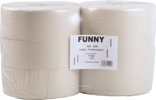 Jumbo Toilettenpapier aus Recyclingpapier 2-lagig, 9x25 cm, Ø 25 cm, hellgrau (6 Rollen)