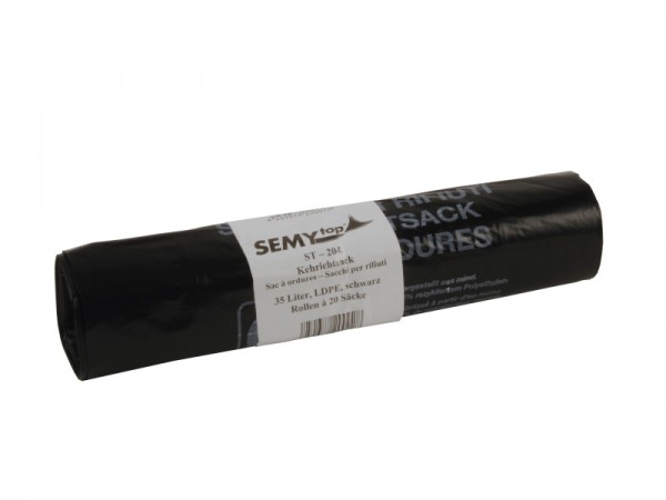 LDPE-Reg. Kehrichtsäcke mit PP Band 280+270x680 mm, Typ 60, 35 l, schwarz (25x20 Stück)